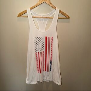 Under Armour HeatGear Women's White Tank with Red and Blue American Flag